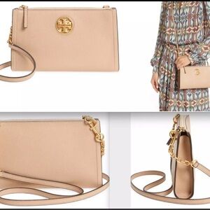 Tory Burch Carson top zip Crossbody in Devon Sand, NWT